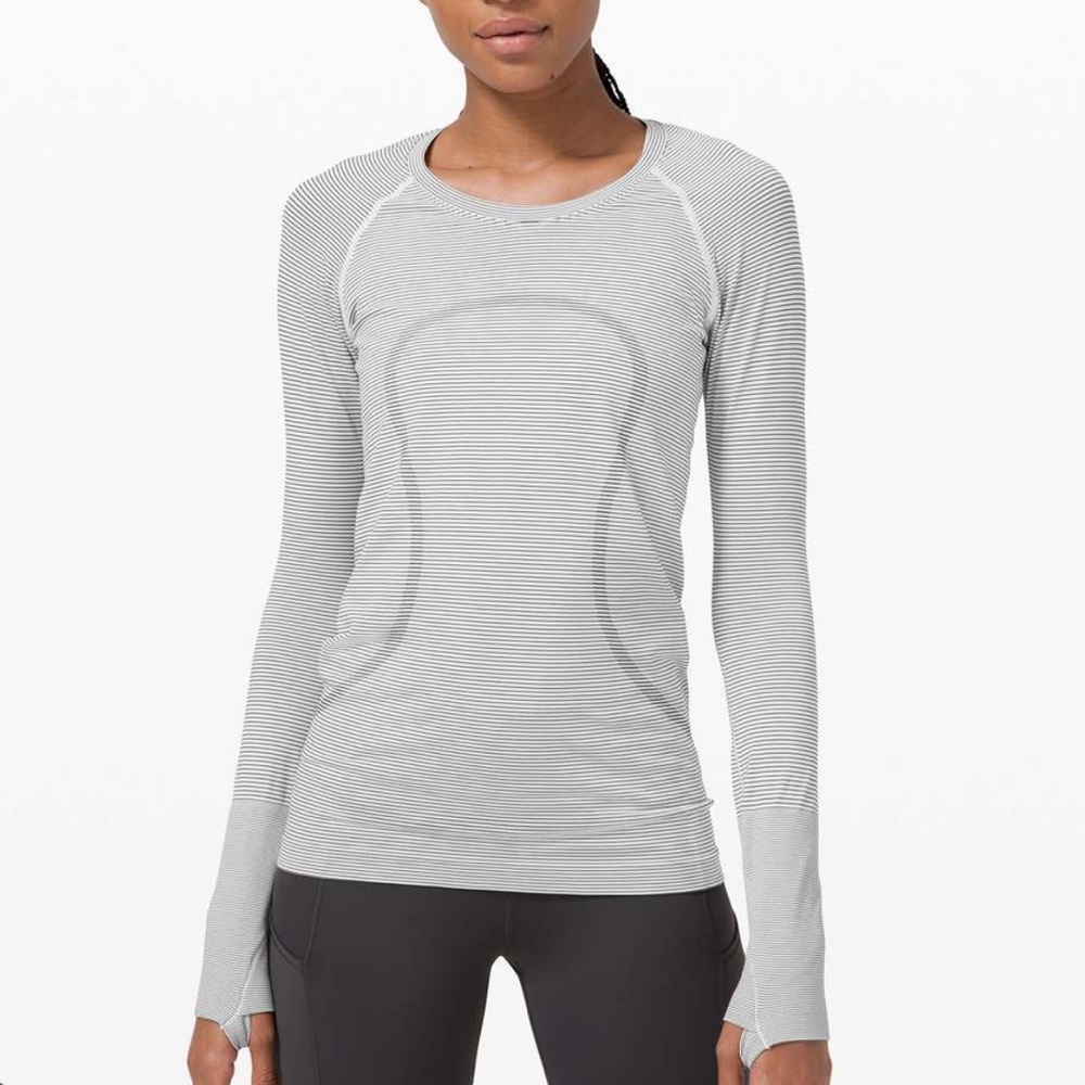 Lululemon Swiftly Tech Long Sleeve 2.0 Tempo Stripe White/Black Size 6